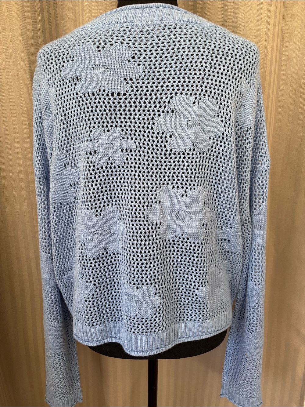 BCX Pastel Blue Floral Open-Knit Scoop Neck Sweater - Picture 5 of 6